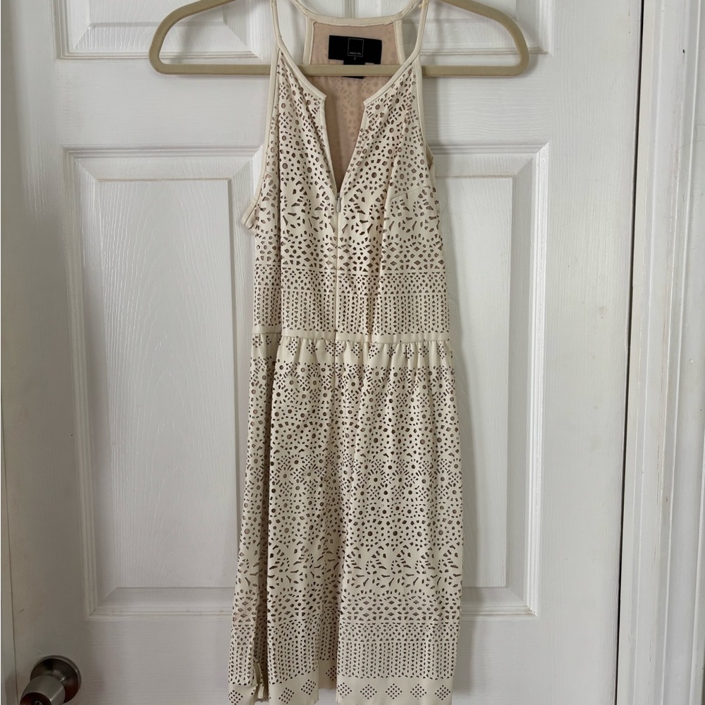 Leather Cream Sleeveless Dress